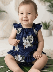 Kids Hawaiian Outfit Hibiscus Island Baby 2pc Set Navy
