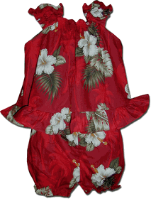 Kids Hawaiian Outfit Hibiscus Island Baby 2pc Set Red