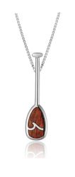 Koa Wood Pendant Sterling Silver Paddle Canoe Wave Design Hawaii