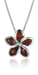 Koa Wood Pendant Sterling Silver Plumeria Tropical Flower Hawaii