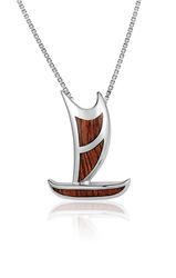 Koa Wood Pendant Sterling Silver Voyage Canoe Hokulea Sails Hawaii