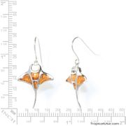 Koa Wood Polished Sterling Silver Manta Ray Earrings Hawaii