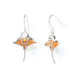 Koa Wood Polished Sterling Silver Manta Ray Earrings Hawaii Koa Wood Polished Sterling Silver Manta Ray Earrings Hawaii