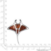 Koa Wood Polished Sterling Silver Manta Ray Pendant Hawaii