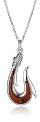 Koa Wood Sterling Silver Fish Hook Island Style Pendant Hawaii