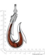 Koa Wood Sterling Silver Fish Hook Island Style Pendant Hawaii