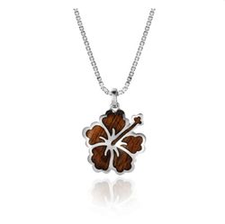 Koa Wood Sterling Silver Hibiscus Classic Flower Pendant Hawaii
