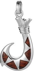 Koa Wood Sterling Silver Moana Fish Hook Maui Island Style Pendant Hawaii