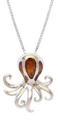 Koa Wood Sterling Silver Octopus Curls Sea Pendant Hawaii