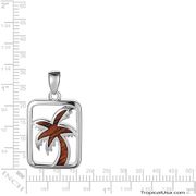 Koa Wood Sterling Silver Palm Tree Square Frame Pendant Hawaii
