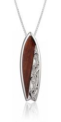 Koa Wood Sterling Silver Pendant Surfboard Tribal Half Hawaii