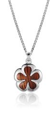 Koa Wood Sterling Silver Plumeria Groovy Flower Pendant Hawaii