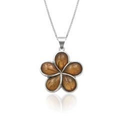 Koa Wood Sterling Silver Plumeria Pendant Hawaii