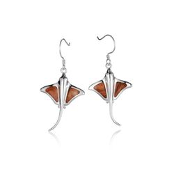 Koa Wood Sterling Silver Stingray Marine Earrings
