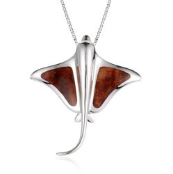 Koa Wood Sterling Silver Stingray Marine Pendant Hawaii