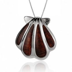 Koa Wood Sterling Silver Sunrise Seashell Pendant Hawaii