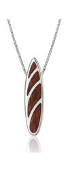 Koa Wood Sterling Silver Surfboard Wave Curves Pendant Hawaii