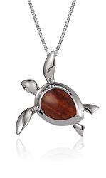 Koa Wood Sterling Silver Turtle Shell Pendant Hawaii