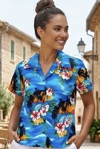 Ladies Blue Hawaiian Shirt  Waikiki Sunset