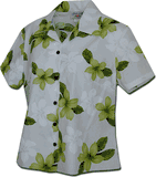 Ladies Camp Shirts Hawaiian Lime Plumerias