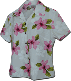 Ladies Camp Shirts Hawaiian Pink Plumerias Ladies Camp Shirts Hawaiian Pink Plumerias