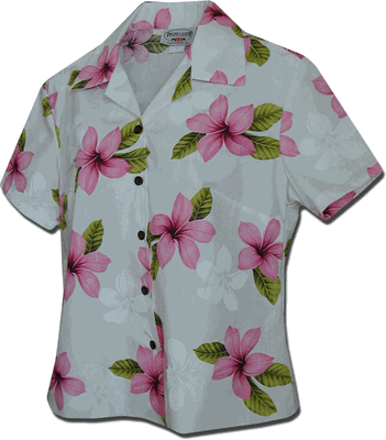Ladies Camp Shirts Hawaiian Pink Plumerias