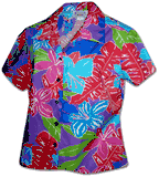 Ladies Fitted Aloha Shirts Tropical World Purple