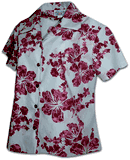 Ladies Fitted Hawaiian Shirt Tie Dye Hibiscus Raspberry