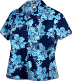 Ladies Fitted Hawaiian Shirts Tie Dye Hibiscus Blue Ladies Fitted Hawaiian Shirts Tie Dye Hibiscus Blue
