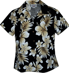 Ladies Hawaiian Shirt Native Hibiscus Black