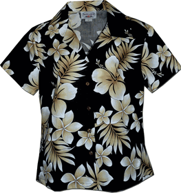 Ladies Hawaiian Shirt Native Hibiscus Black Ladies Hawaiian Shirt Native Hibiscus Black