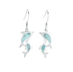 Larimar Blue Sterling Silver Dolphin Friends Leaping Earrings Hawaii
