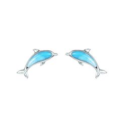 Larimar Blue Sterling Silver Dolphin Ocean Earrings