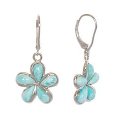 Larimar Blue Sterling Silver Flower Puff Petals Earrings Hawaii
