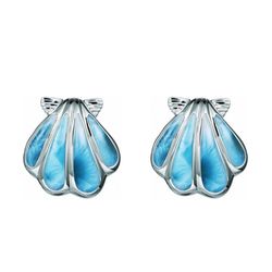 Larimar Blue Sterling Silver Sunrise Seashell Ocean Earrings Hawaii