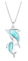 Larimar Sterling Silver Dolphin Friends Leaping Pendant Hawaii