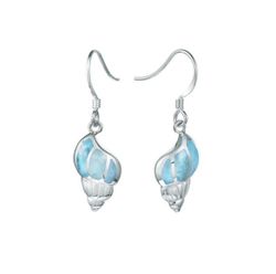 Larimar Sterling Silver Seashell Babylon Hermit Crab Earrings