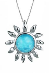 Larimar Sterling Silver Sunflower Tropical Paradise Pendant Hawaii