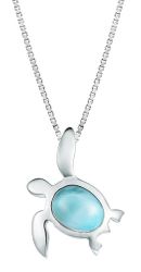 Larimar Sterling Silver Turtle Hello Aloha Ocean Pendant Hawaii
