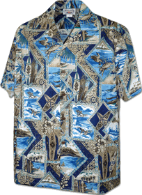 Locals Playground Men's Aloha Shirt 3888Navy