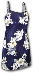 Luau Adjustable Spaghetti Aloha Dress Navy
