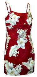 Luau Adjustable Spaghetti Hawaiian Dress Red