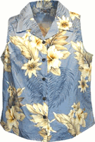 Luau Ladies Sleeveless Camp Shirts Blue