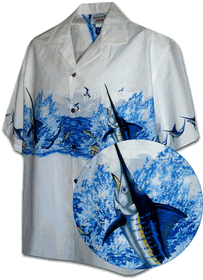 Marlin Fishing Men's Tropical Shirt White