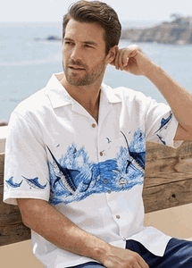 Marlin Fishing Men's Tropical Shirt White
