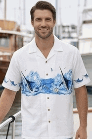 Marlin Fishing Men's Tropical Shirt White Marlin Fishing Men's Tropical Shirt White