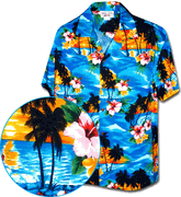 Matching Hawaiian Shirts (Blue) Waikiki Sunset
