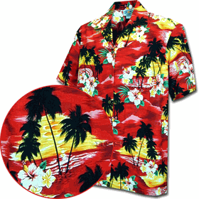 Matching Hawaiian Shirts (Red) Waikiki Sunset