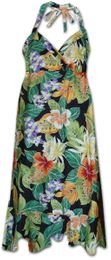 Maui Tropics Hawaiian Halter Dress Black