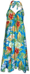 Maui Tropics Hawaiian Halter Dress Blue